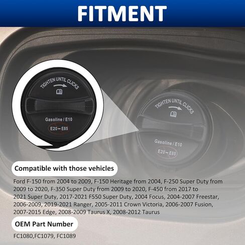 Gas Cap Replacement FC1079 for Ford F-150 from 2004 to 2009, F-150 Heritage from 2004, F-250 Super Duty from 2009 to 2020, F-350 Super Duty from 2009 to 2020, F-450 from 2017 to 2021 Super Duty in Saudi Arabia