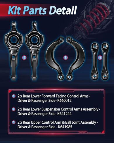 6PCS Rear Control Arm Kit, Upper & Lower Rear Suspension Control Arms, Compatible with 2000-2011 Ford Focus Sedan/ZX3 Hatchback, 2005-2011 Volvo V50, Replaces OE# K660012 K641244 K641985 in Kuwait