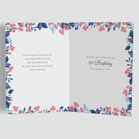 50th Birthday Card for Daughter – Floral Gold A5 Greeting Card with Printed Verse – Premium UK Made Milestone Design in Saudi Arabia