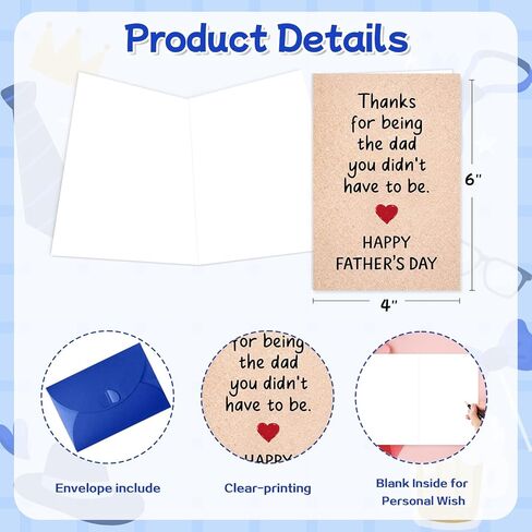 Father’s Day Card for Stepdad, Step Dad Fathers Day Cards Gifts for from Step Daughter Son, Bonus Dad Thank You Card with Envelope, Stepfather Appreciation Gift Cards in Saudi Arabia