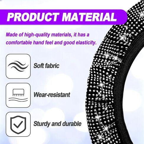 Bling Rhinestones Steering Wheel Cover, Compatible with 14.5-15 Inch Steering Wheel, Bling Steering Wheel Cover for Girls (White) in Saudi Arabia