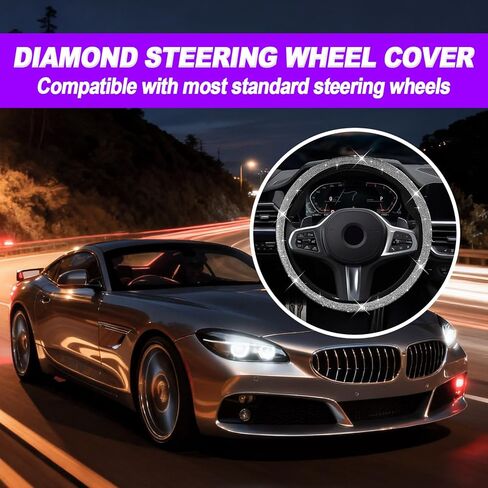 Bling Rhinestones Steering Wheel Cover, Compatible with 14.5-15 Inch Steering Wheel, Bling Steering Wheel Cover for Girls (White) in Saudi Arabia