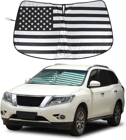 Windshield Sunshade Fit for Nissan Pathfinder 2013-2018, Folding Car Sun Shade for Front Window, Auto Sun Protection Visors Blocks UV Rays and Keeps Vehicle Cool, American Flag Pattern in Kuwait
