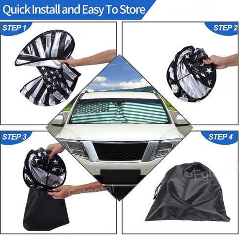 Windshield Sunshade Fit for Nissan Pathfinder 2013-2018, Folding Car Sun Shade for Front Window, Auto Sun Protection Visors Blocks UV Rays and Keeps Vehicle Cool, American Flag Pattern in Kuwait