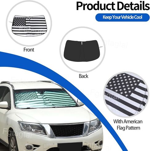 Windshield Sunshade Fit for Nissan Pathfinder 2013-2018, Folding Car Sun Shade for Front Window, Auto Sun Protection Visors Blocks UV Rays and Keeps Vehicle Cool, American Flag Pattern in Kuwait
