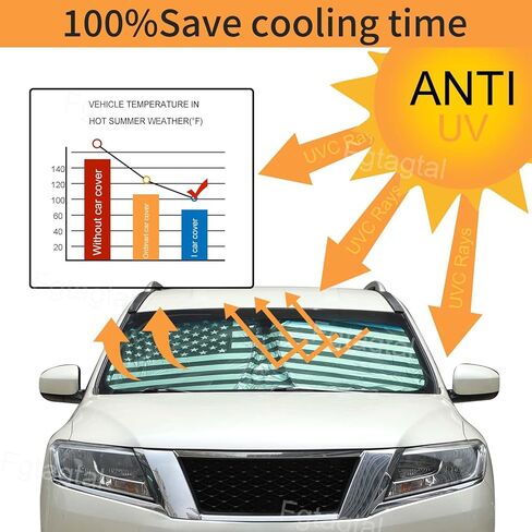 Windshield Sunshade Fit for Nissan Pathfinder 2013-2018, Folding Car Sun Shade for Front Window, Auto Sun Protection Visors Blocks UV Rays and Keeps Vehicle Cool, American Flag Pattern in Kuwait