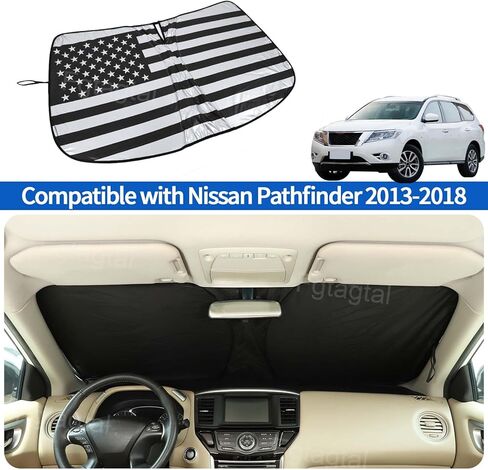 Windshield Sunshade Fit for Nissan Pathfinder 2013-2018, Folding Car Sun Shade for Front Window, Auto Sun Protection Visors Blocks UV Rays and Keeps Vehicle Cool, American Flag Pattern in Kuwait