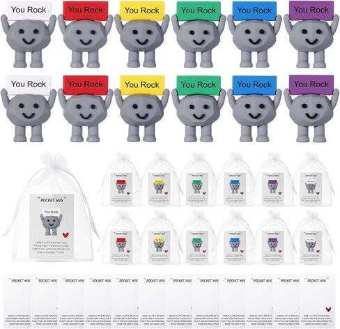 Gejoy 12 Pcs Pocket Hug Gift Set Tiny Rubber Figurines with Inspirational Message Organza Bags Glue Points Motivational Positive Gifts for Graduation Family Friends Colleagues Teachers(Classic) in Saudi Arabia