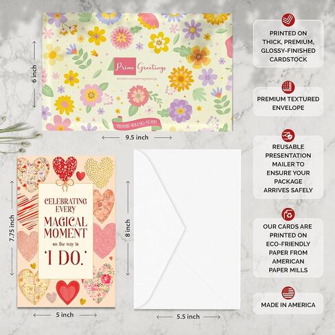 Prime Greetings Bridal Shower, Engagement, Wedding Card, Made in America, Thick Card Stock with Premium Envelope Packaged in a Reusable Presentation Mailer, Eco-Friendly, 5in x 7.75in in Kuwait