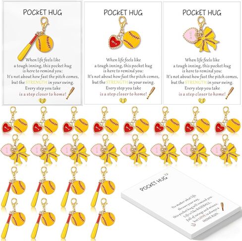 Konohan 12 Sets Softball Pocket Hug Gifts Bulk Softball Keychains Party Favors Sports Team Gifts with Greeting Cards and Bags for Friends Family Coworkers in Kuwait