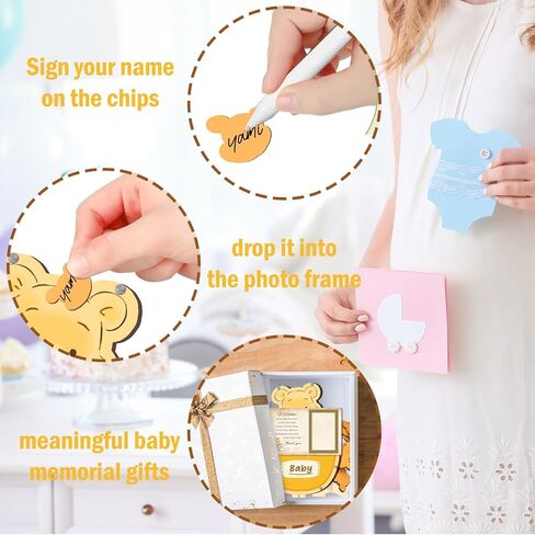 64 Pcs Honey Baby Shower Guest Book Alternatives Set - with Cute Bear Independent Photo Frame Sonogram Frame, Keepsake 60 Wood Bear Shape Slices Guest Book for Baby Shower Birthday in Saudi Arabia
