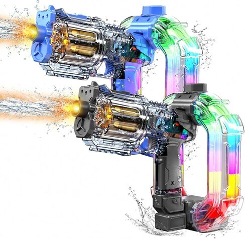 2Pack Electric Water Guns for Adults, 2026 Automatic Water Gun – Revolver with Spinning Cylinder & Muzzle Flash, 900cc Large Water Tank, Colorful LED Lights for Pool/Backyard Battles (Blue & Black) in Saudi Arabia