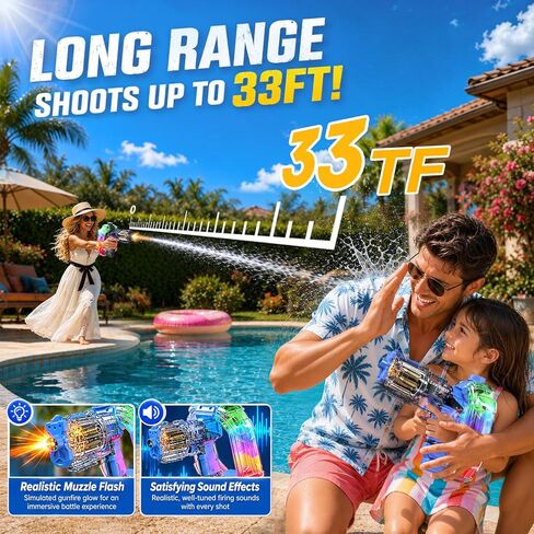 2Pack Electric Water Guns for Adults, 2026 Automatic Water Gun – Revolver with Spinning Cylinder & Muzzle Flash, 900cc Large Water Tank, Colorful LED Lights for Pool/Backyard Battles (Blue & Black) in Saudi Arabia