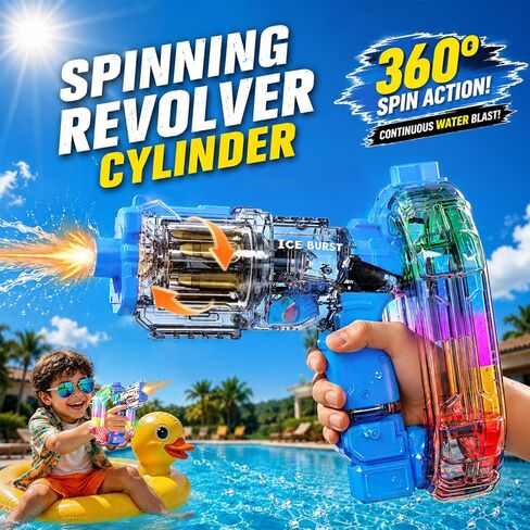 2Pack Electric Water Guns for Adults, 2026 Automatic Water Gun – Revolver with Spinning Cylinder & Muzzle Flash, 900cc Large Water Tank, Colorful LED Lights for Pool/Backyard Battles (Blue & Black) in Saudi Arabia