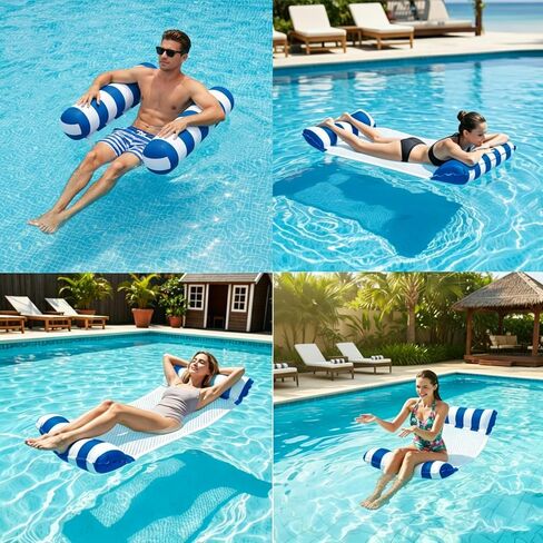 Inflatable Hammock Pool Floats Adults, Water Hammock Pool Floaties Rafts Lounge Chairs Floating, 4-in-1 Multi-Purpose Pool Float Toys for Women Men Lake Beach Swimming Pool Party in Kuwait