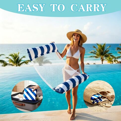 Inflatable Hammock Pool Floats Adults, Water Hammock Pool Floaties Rafts Lounge Chairs Floating, 4-in-1 Multi-Purpose Pool Float Toys for Women Men Lake Beach Swimming Pool Party in Kuwait