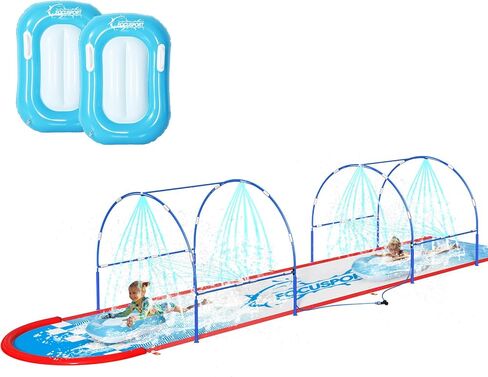 23FT Lawn Water Slide with Dual Metal Frame & Independent Sprinkler System, Water Slide for Kids Backyard, Includes 2 Bodyboards, 6 Stakes, Air Pump, Outdoor Water Toy Summer Lawn Games in Saudi Arabia