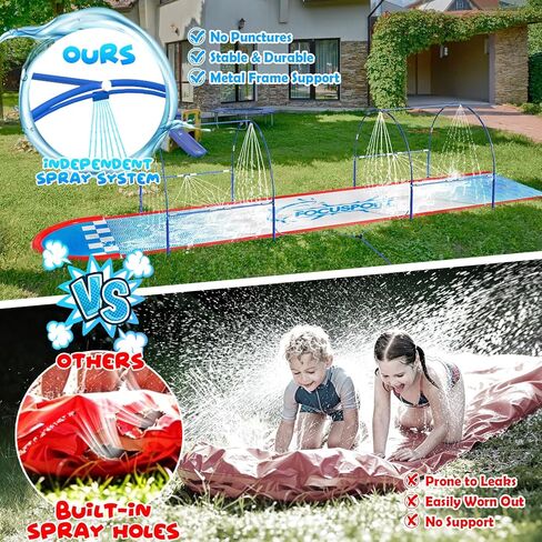 23FT Lawn Water Slide with Dual Metal Frame & Independent Sprinkler System, Water Slide for Kids Backyard, Includes 2 Bodyboards, 6 Stakes, Air Pump, Outdoor Water Toy Summer Lawn Games in Saudi Arabia
