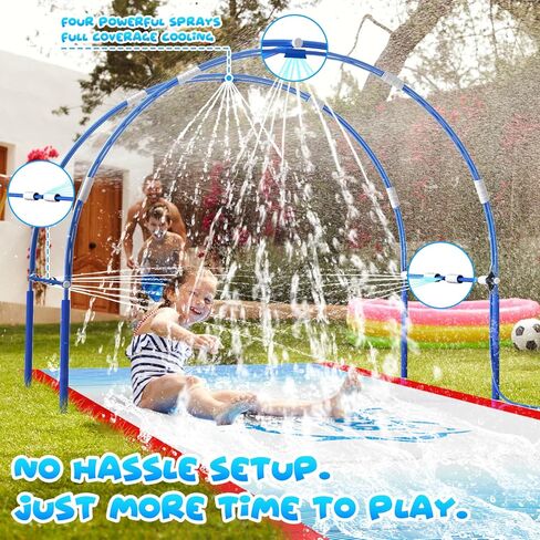23FT Lawn Water Slide with Dual Metal Frame & Independent Sprinkler System, Water Slide for Kids Backyard, Includes 2 Bodyboards, 6 Stakes, Air Pump, Outdoor Water Toy Summer Lawn Games in Saudi Arabia