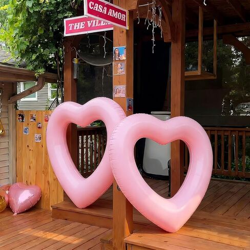 Shappy 2 Pcs Heart Pool Float Inflatable for Island Pink Heart Shaped Summer Swimming Ring PVC Pool Float for Adults Beach Party Supply Sweet for Island Themed Bachelorette Party Decorations in Saudi Arabia