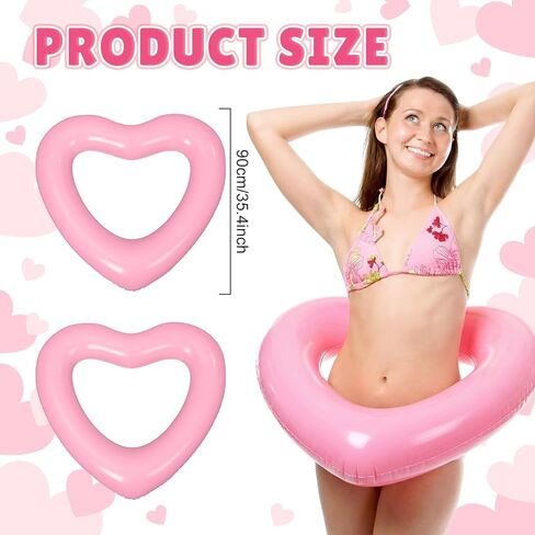 Shappy 2 Pcs Heart Pool Float Inflatable for Island Pink Heart Shaped Summer Swimming Ring PVC Pool Float for Adults Beach Party Supply Sweet for Island Themed Bachelorette Party Decorations in Saudi Arabia