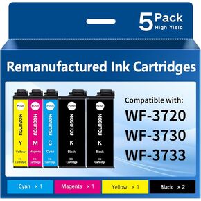 مجموعة بديلة معاد تصنيعها لخراطيش الحبر 702XL ذات إنتاجية عالية لطابعة Epson Workforce Pro WF-3733 WF-3720 WF-3730 (5 عبوات) in Kuwait