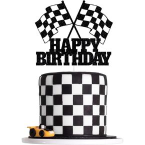 Race Car Flag Cake Topper Racing Car Happy Birthday Cake Decoration Racing Checkered Flag Themed Cake Decoration for Boys Birthday Party Baby Shower in Saudi Arabia