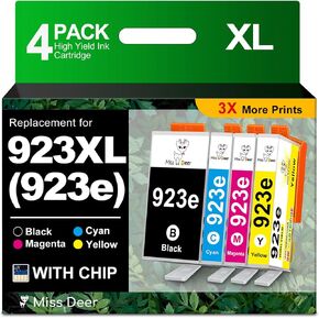 Miss Deer 923 Ink Cartridges for HP Printers, Compatible Replacement for HP 923XL 923e HP923 XL for OfficeJet Pro 8120e 8125e 8130e 8135e 8138e 8139e High Yield 4-Pack (Black/Cyan/Magenta/Yellow) in Saudi Arabia