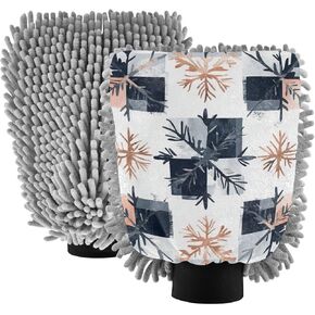 Navy Blue and Rose Gold Cod Buffalo Plaid Snowflakes Car Wash Mitts Microfiber Scratch Free Washing Gloves for Cars Car Wash Drying in Saudi Arabia