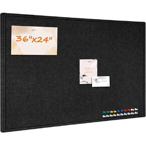 Large Bulletin Board, 36" x 24" Foldable Felt Cork Board Alternative for Wall, 3' x 2' Decorative Pin Vision Board for Home Office School with Self-Adhesive Tape, 20 Push Pin - Black in Kuwait