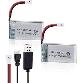 2PCS 3.7V 650mAh Lipo Battery for Syma X5C X5 RC Quadcopter Drone with XH2.54/Molex Plug with USB Charger Drone Batteries in Kuwait