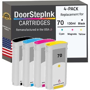 DoorStepInk 70 Matte Black/Cyan/Magenta/Yellow Remanufactured Ink Cartridge Replacement for HP 70 - Compatible with DesignJet Z2100/Z3100/Z3200/Z5400 — Standard Yield 4-Pack in Kuwait