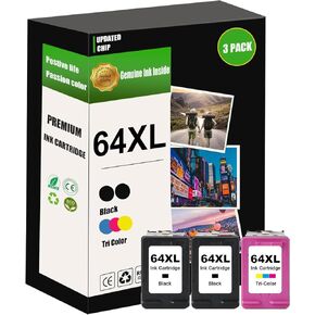خراطيش حبر 64XL مكونة من 3 عبوات (2 أسود و1 لون) بديلة لطابعة Envy Photo 7855 7858 7155 7158 6255 6258 Inspire 7200e 7900e 7955e in Saudi Arabia