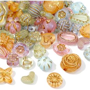 Amaxiu 100Pcs Crystal Glass Beads Gold Tracing, Assorted Glass Beads Assorted Colors Shapes Colorful Crystal Assortment Bulk Mix for Jewelry Making Arts and Crafts Multi Shapes in Kuwait