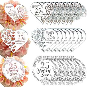 24 Pieces 25th Anniversary Acrylic Cupcake Toppers, Silver Mirror, 25 Years of Love Heart and Round Shapes, Happy 25th Anniversary Cake Picks in Saudi Arabia