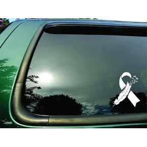 Ribbon Flying Birds White Lung Cancer - Die Cut Vinyl Window Decal/sticker for Car or Truck 5.5"x7" in Saudi Arabia