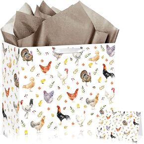 JORHANCE Chicken Gift Bag with Tissue Paper & Bday Card, Large Farm Wrapping Paper Bag for Chicken Birthday Party Decorations, This Chick is One Birthday & Hen Rooster Decorations in Saudi Arabia