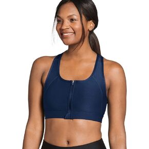 Jockey Women's Bra High Impact Mesh Back Zip Front Sports Bra, Blue Velvet, S in Kuwait