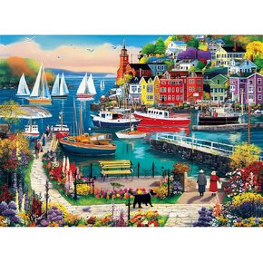 500 Piece Puzzles for Adults, Colorful Seaside Town Puzzle for Teens Adults Seniors, Recycled Cardboard Boats Jigsaw Puzzle 500 Pieces, Cute Puzzle with Letters on Back, Challenging Family Game Gifts in Saudi Arabia