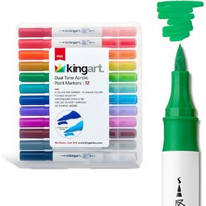 KINGART Dual Tone Acrylic Paint Markers, 12 Pens - Fine Tip, Water-Based Ink, Markers - Ideal for Calligraphy, Illustrations, Journaling in Saudi Arabia