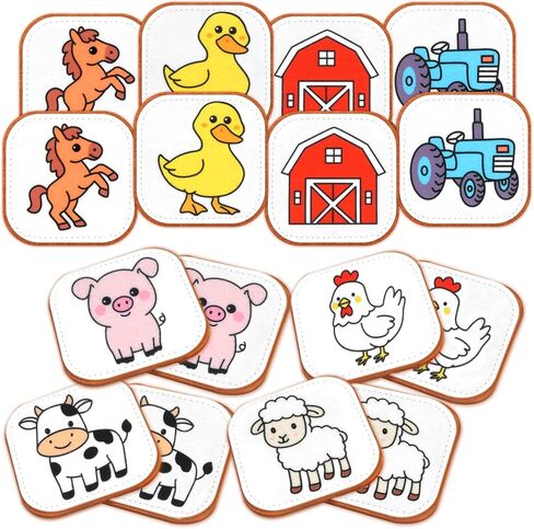 Felt Matching Game for Kids, Montessori Memory Game with Farm Animals, Soft Sensory Flash Cards for Toddlers, Educational Gift for 1-3, Quiet Travel Activity for Preschool in Saudi Arabia