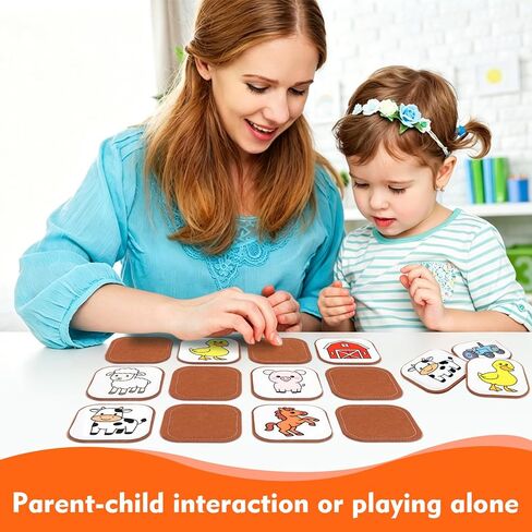 Felt Matching Game for Kids, Montessori Memory Game with Farm Animals, Soft Sensory Flash Cards for Toddlers, Educational Gift for 1-3, Quiet Travel Activity for Preschool in Saudi Arabia