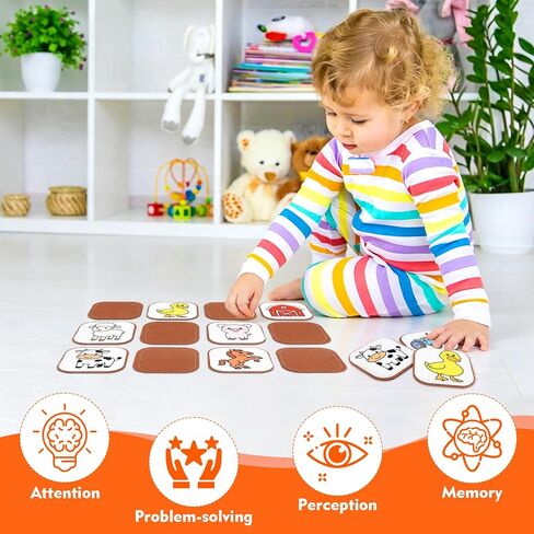 Felt Matching Game for Kids, Montessori Memory Game with Farm Animals, Soft Sensory Flash Cards for Toddlers, Educational Gift for 1-3, Quiet Travel Activity for Preschool in Saudi Arabia