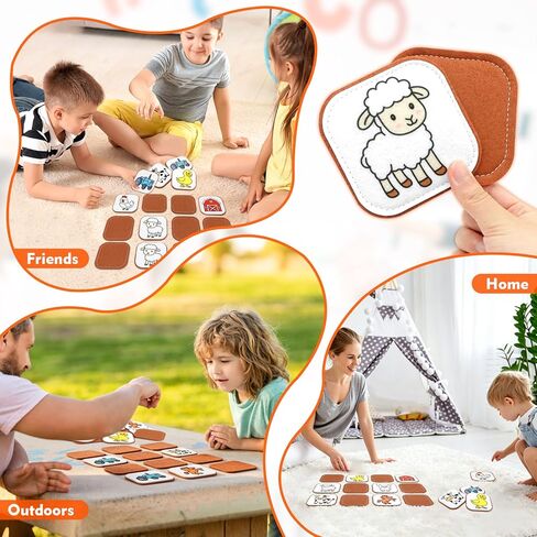 Felt Matching Game for Kids, Montessori Memory Game with Farm Animals, Soft Sensory Flash Cards for Toddlers, Educational Gift for 1-3, Quiet Travel Activity for Preschool in Saudi Arabia