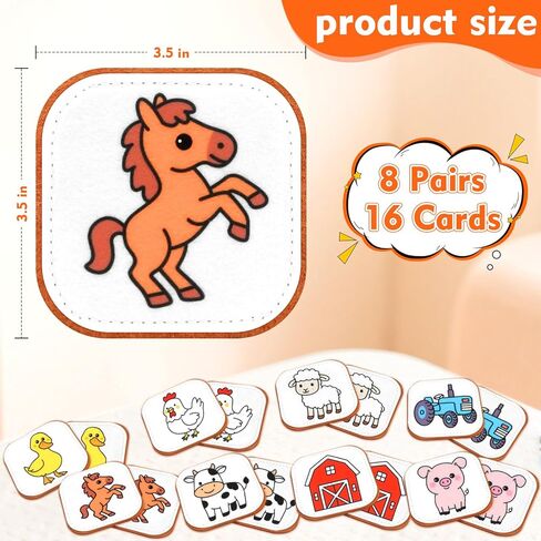 Felt Matching Game for Kids, Montessori Memory Game with Farm Animals, Soft Sensory Flash Cards for Toddlers, Educational Gift for 1-3, Quiet Travel Activity for Preschool in Saudi Arabia