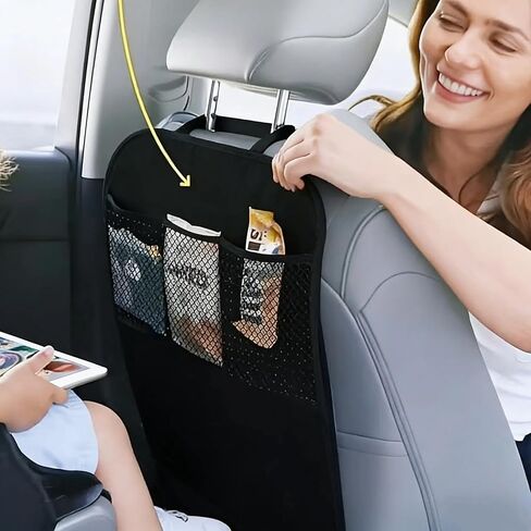 Durable Seat Back Kick Mat Protector with Mesh Storage - Multi-Function Oxford Fabric 1 Pcs Storage Bag, Interior Dirt Protection Pad, Easy-Clean Taxi Kick Mat, Perfect for Storing Sna in Kuwait