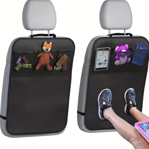 Durable Seat Back Kick Mat Protector with Mesh Storage - Multi-Function Oxford Fabric 1 Pcs Storage Bag, Interior Dirt Protection Pad, Easy-Clean Taxi Kick Mat, Perfect for Storing Sna in Kuwait