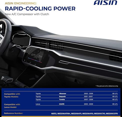 AISIN AFTERMARKET ACCT-00071 Air Conditioner AC Compressor - Compatible with Toyota 4Runner Lexus GX470 2003-2009, Tundra 2007-2009, Sequoia 2001-2007 - 4.7L - with 6-Pulley Groove, with Clutch in Kuwait