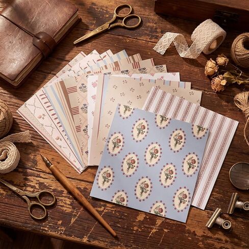 YooNotee 24 Sheets 11.8 x 11.8 Inch Vintage Stripe Style Scrapbook Supplies, Double-Sided Vivid Origami Cardstock Decoupage Floral Decorative Craft Paper for DIY Crafts, Card Making, Art Journaling in Saudi Arabia