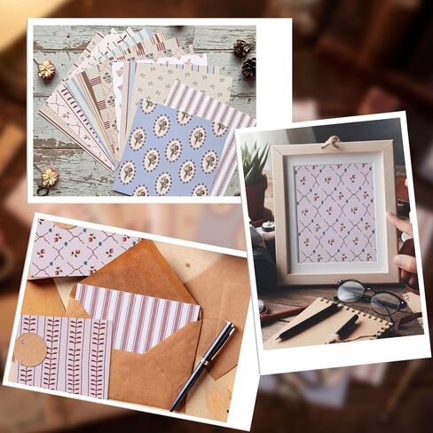 YooNotee 24 Sheets 11.8 x 11.8 Inch Vintage Stripe Style Scrapbook Supplies, Double-Sided Vivid Origami Cardstock Decoupage Floral Decorative Craft Paper for DIY Crafts, Card Making, Art Journaling in Saudi Arabia